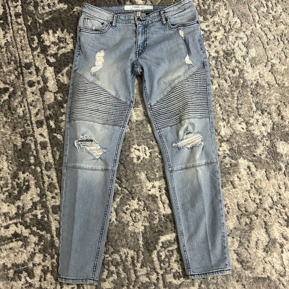 H&M Divided Women's Size 12 Skinny Mid Rise Moto Distressed Jeans